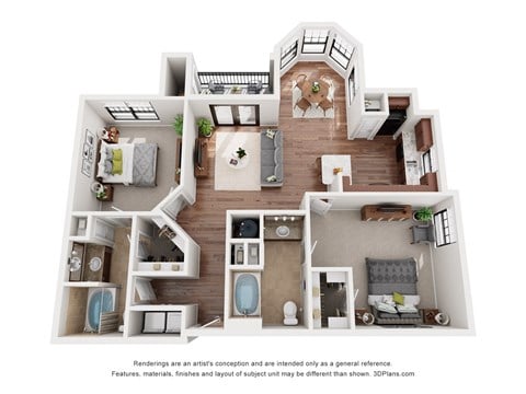 Floor plan for 2 beds, 2 baths, 1177 sqft
